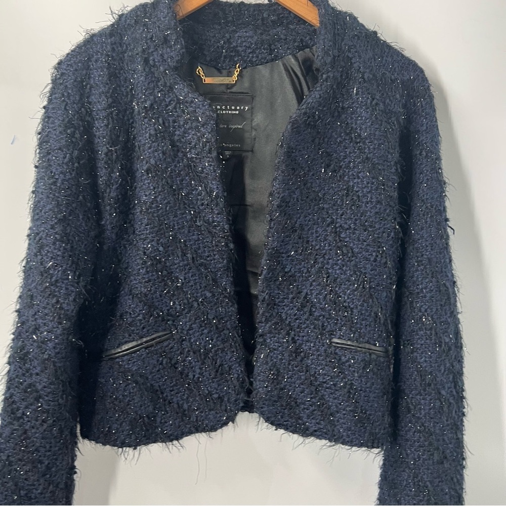 Sanctuary Clothing Los Angeles Midnight Blue & Black Boucle Jacket Small - Picture 7 of 10